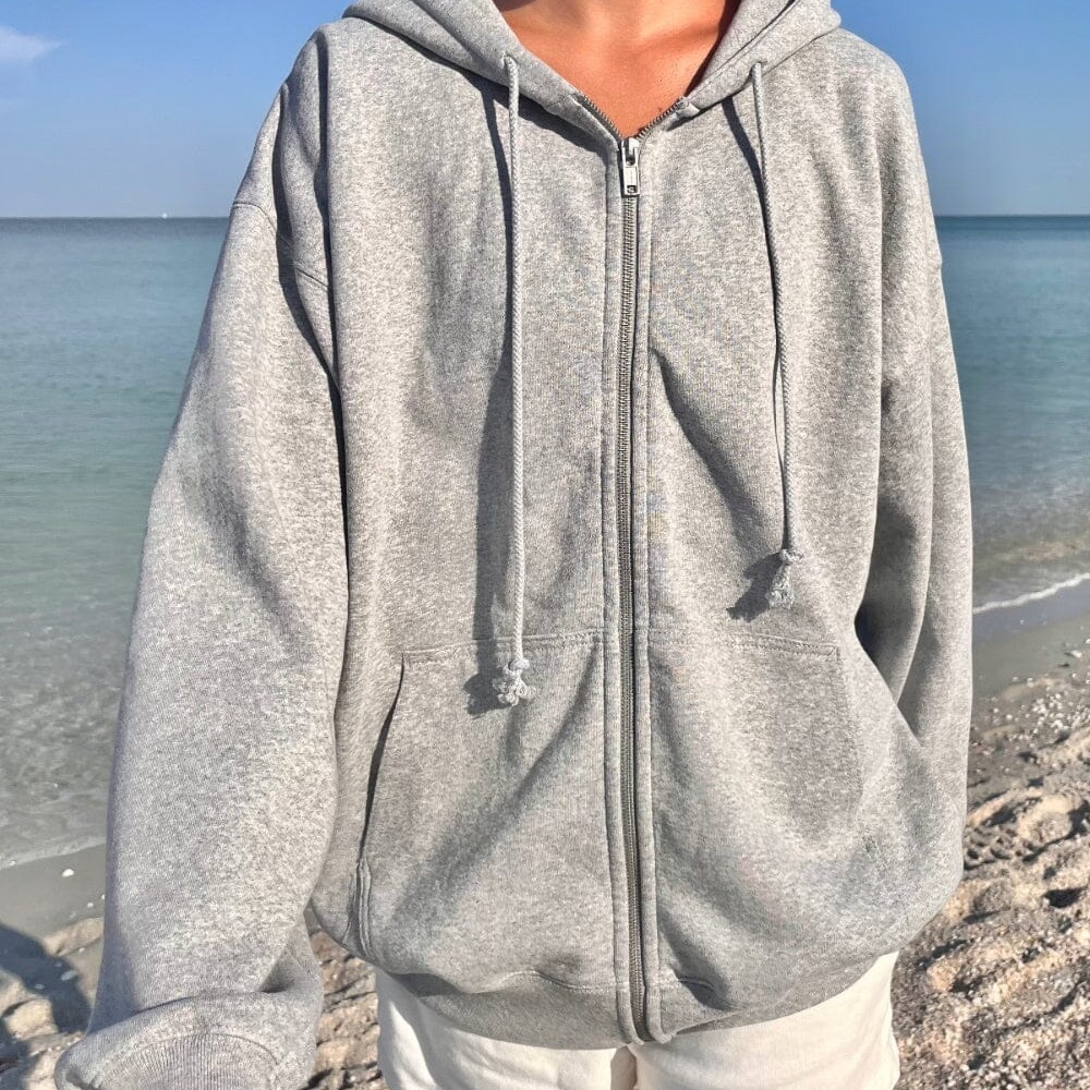 Light Gray Oversized Brandy Zip-Up Hoodie